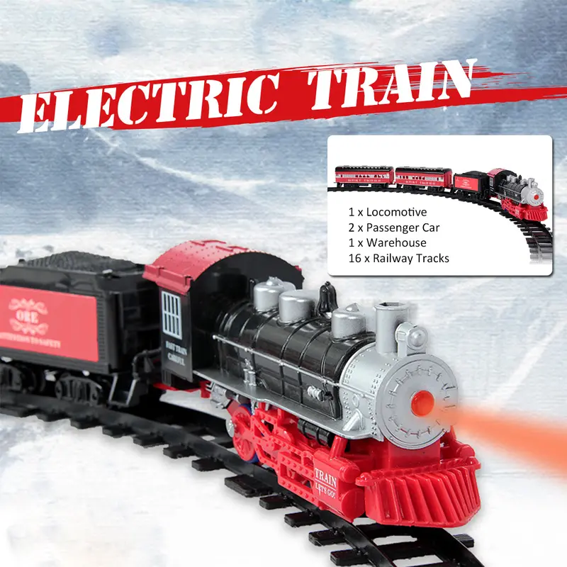 Smoke Light Simulation Sound Effect Classical Steam Train Assembled Electric Rail Car Track Toys 1