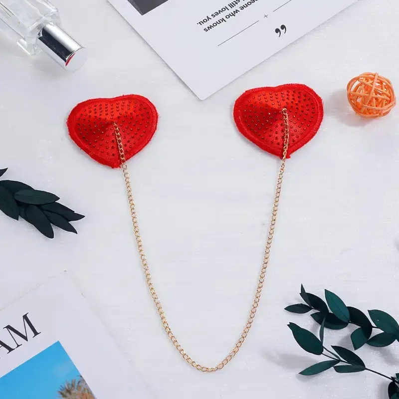 Sparkling Red Nipple Pasties & Chain. 1