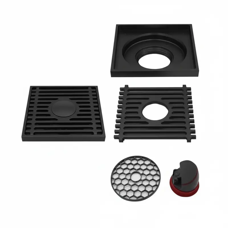 Square Shower Drain 10X10cm Black 1