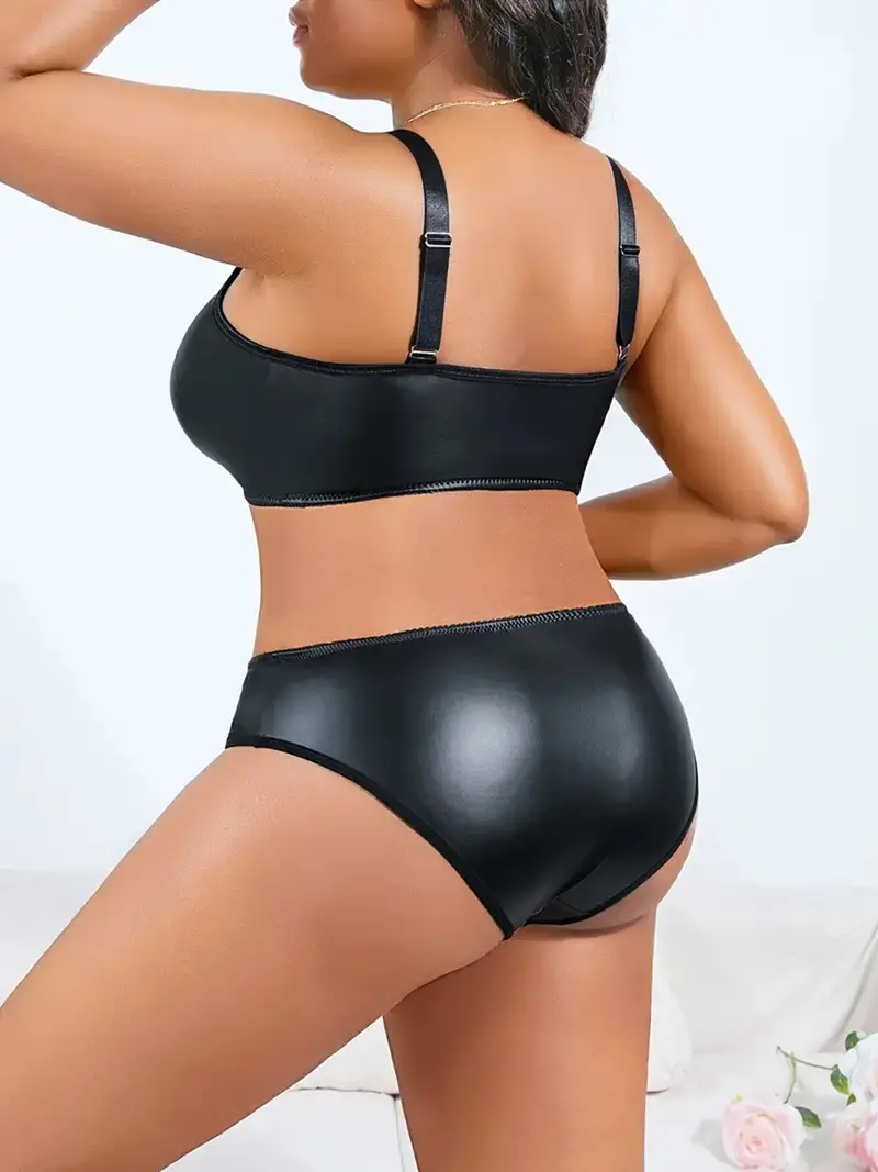 Strappy Bra & Brief Pu Leather Plus Size. 2