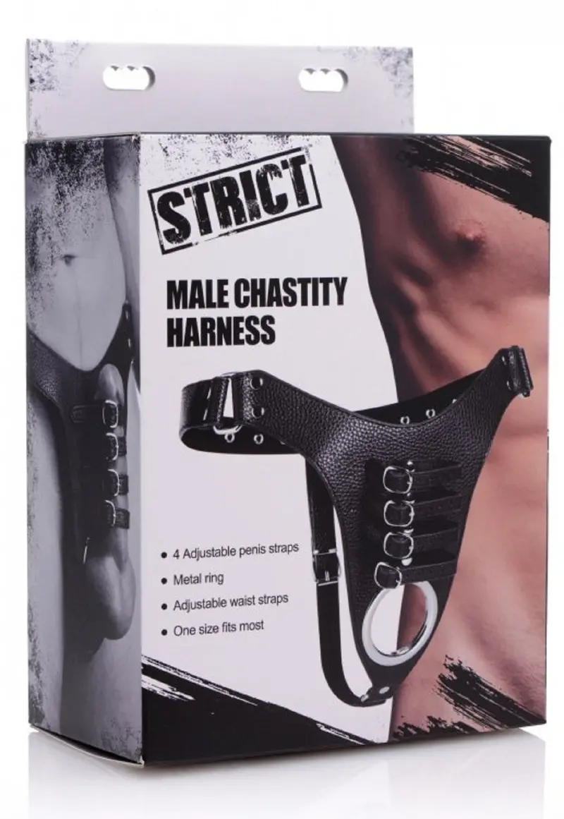 Strict Black Male Chastity Harness. 1