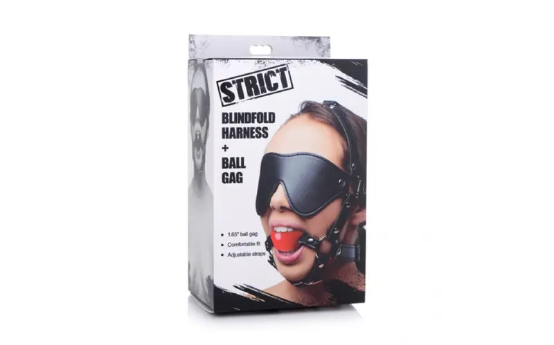 Strict Blindfold Harness W Ball Gag Black. 1