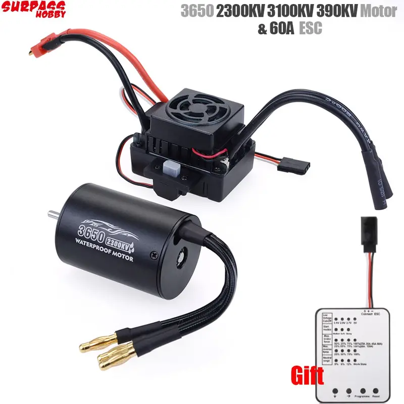 Surpass Hobby Waterproof 3650 2300Kv 3100Kv 3900Kv Brushless Motor With 60A Esc W/ Program Card Combo For 1/10 Rc Car Truck Toy 1
