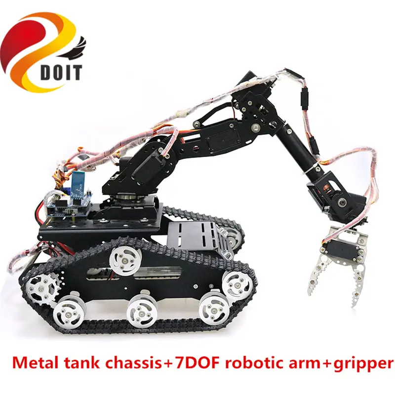 Szdoit 7Dof Metal Vehicle Robot Mobile Platform 7-Axis Robotic Arm With Gripper + Y100 Tracked Tank Chassis Kit Diy For Arduino 1