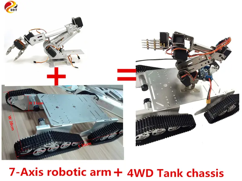 Szdoit Full Metal 7Dof Vehicle Robot 7-Axis Robotic Arm With Gripper+ 4Wd Tracked Tank Chassis Kit Servos Motors Diy For Arduino 1