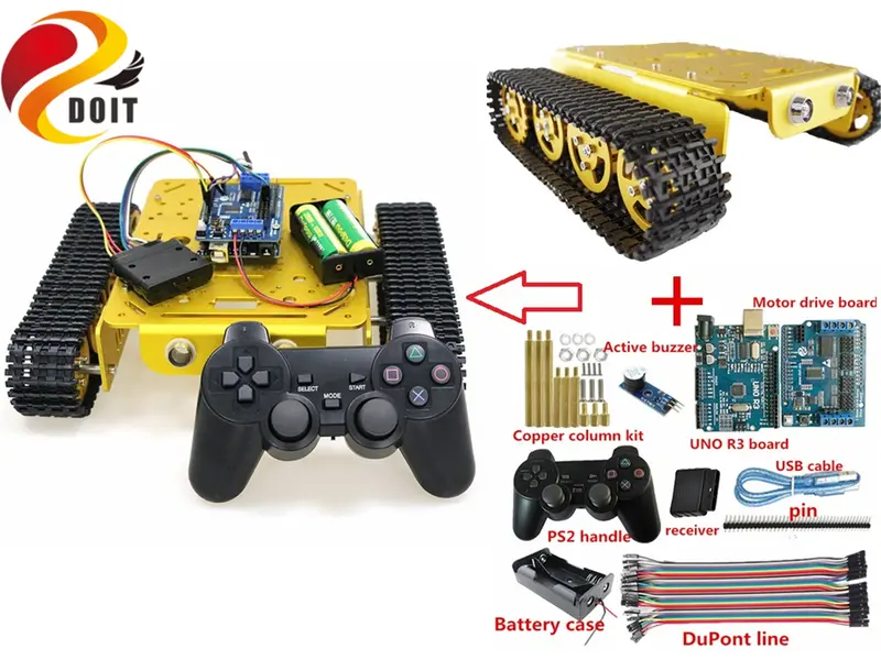 Szdoit Ps2 Gamepad Handle Control Metal Smart Tank Chassis Tracked Crawler Car Rc Robot Platform 12V Motor Diy For Arduino Toy 1