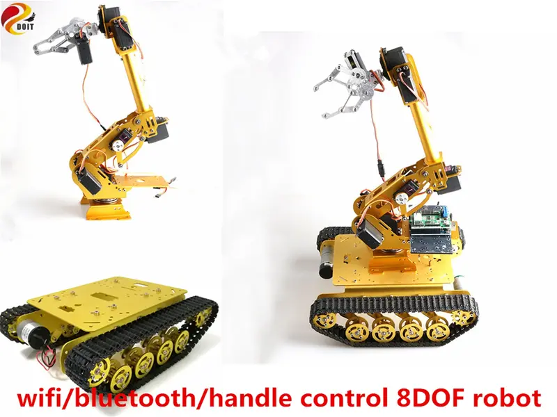 Szdoit Wifi/Bluetooth/Handle Control 8Dof Vehicle Robot 8-Axis Robot Arm With Gripper +Ts100 Tank Chassis Kit Servos For Arduino 1
