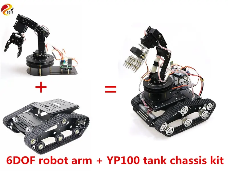 Szdoit Wifi/Bluetooth/Handle Control Full Metal 6-Axis Robotic Arm With Gripper +Yp100 Tracked Tank Chassis Kit Diy For Arduino 1