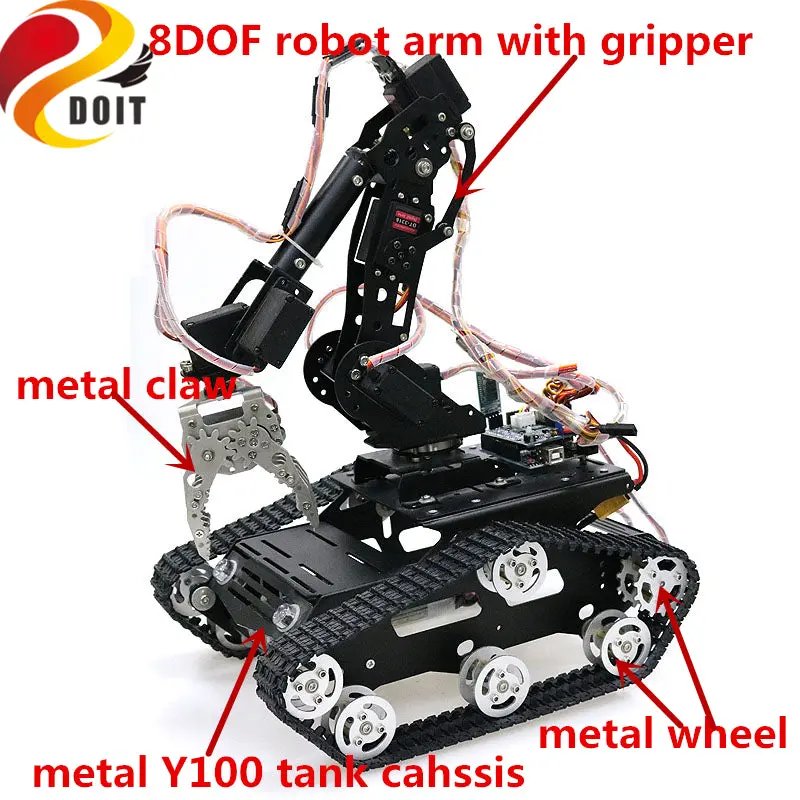 Szdoit Wifi/Bluetooth/Handle Control Full Metal 8Dof Vehicle Robot Mobile Platform 8-Axis Robotic Arm With Gripper For Arduino 1