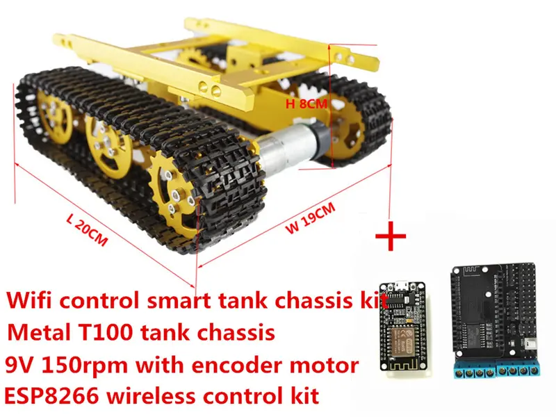 Szdoit Wifi Control T100 Metal Tank Chassis+ Esp8266 Development Board Kit Smart Crawler Rc Robot Motor Encoder Diy For Arduino 1