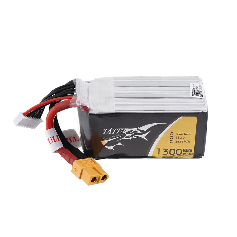 Tattu 22.2V 1300Mah 75C 6S Xt60 Plug Lipo Battery For Fpv Rc Racing Drone 1