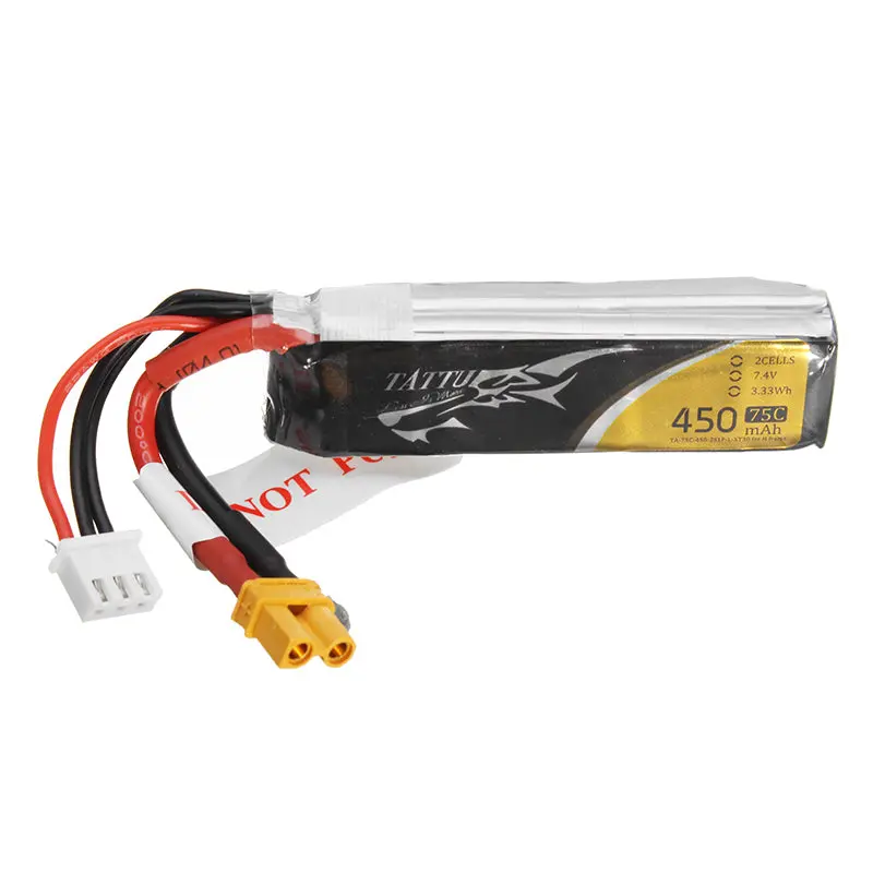 Tattu 7.4V 450Mah 75C 3.33Wh 2S Xt30 Plug Lipo Battery For Rc Racing Drone 1