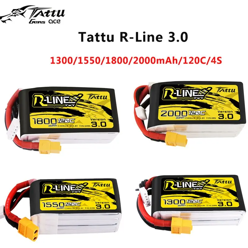 Tattu R-Line Rline Version 120C V3 3.0 1300/1550/1800/2000Mah 4S 14.8V Lipo Battery Xt60 Plug For Fpv Racing Drone Rc Quadcopter 1