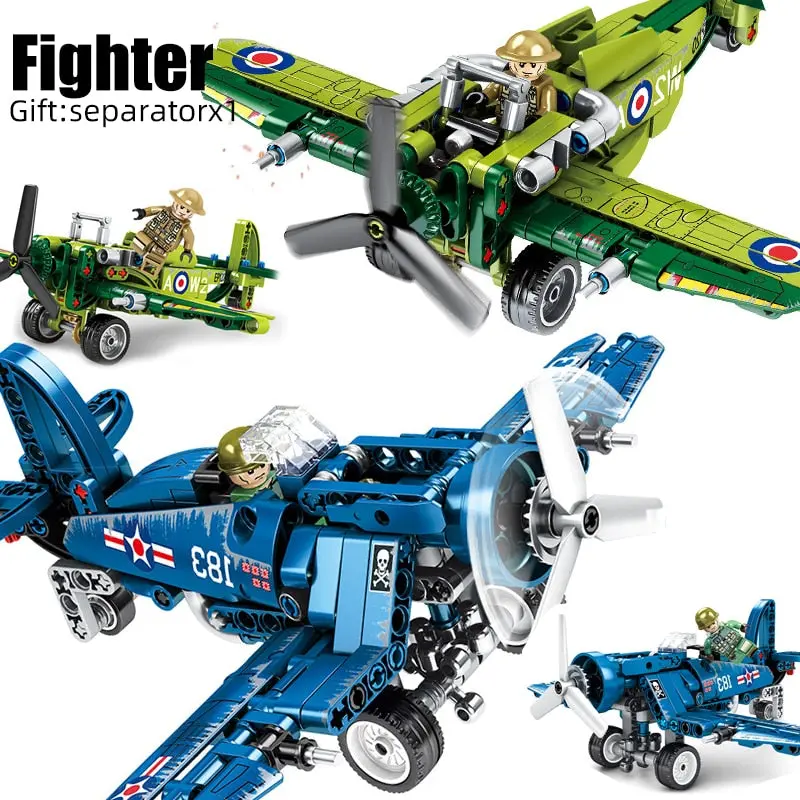 Technic Military Ww2 War Ii Aircraft F4-U Spitfire Fighter For Legoing Assemble Building Blocks Bricks Kids Kits Toys Children 1