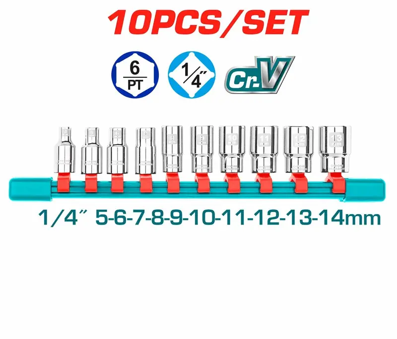 Total 10 Pcs 1/4″ Socket -Tht1411023 1