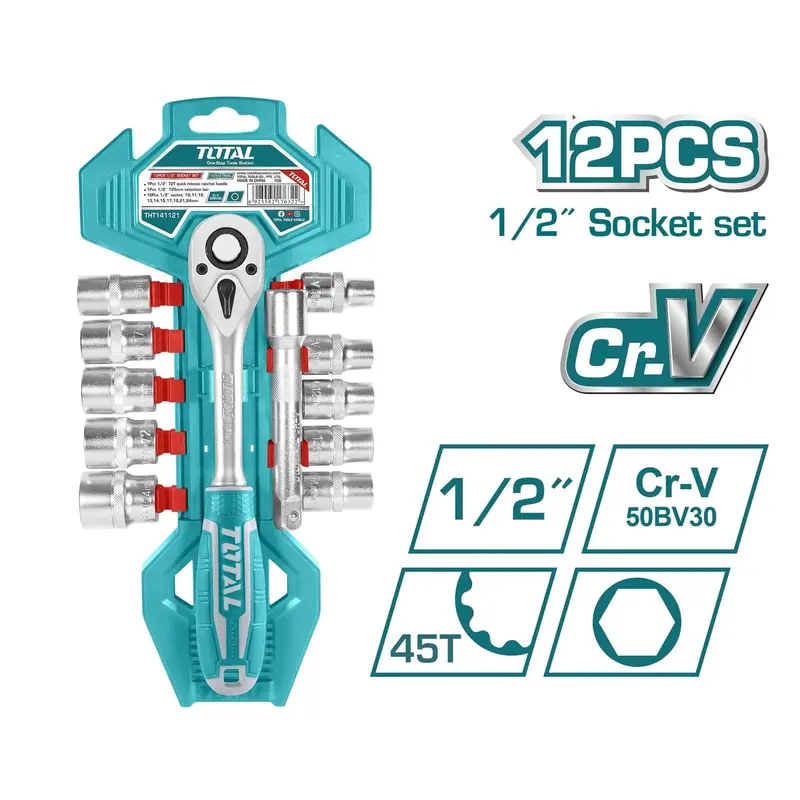 Total 12Pcs 1-2In Socket Set - Tht141121 1