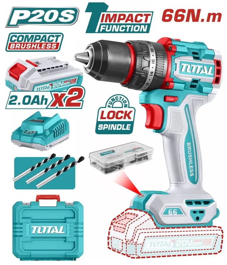 Total Brushless Cordless Impact Drill 20V Utidl208687 1