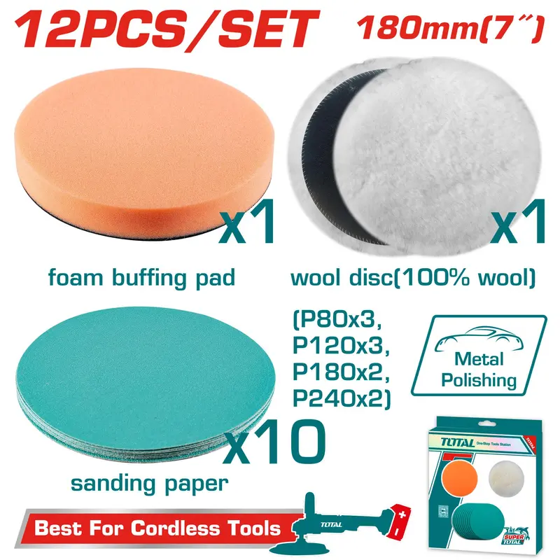 Total Polishing And Grinding Set 12Pcs 7" Tac18012 1