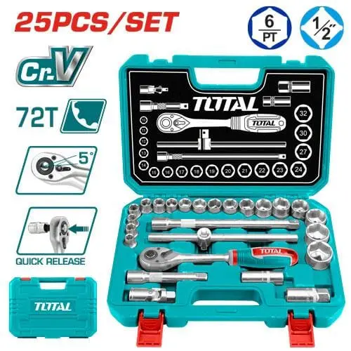 Total Socket Set 25 Pcs 1/2" Tht121251 1