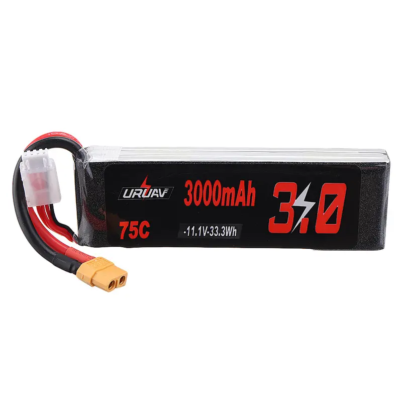 Uruav 11.1V 3000Mah 75C 3S Lipo Battery Xt60 Plug For Rc Model 1