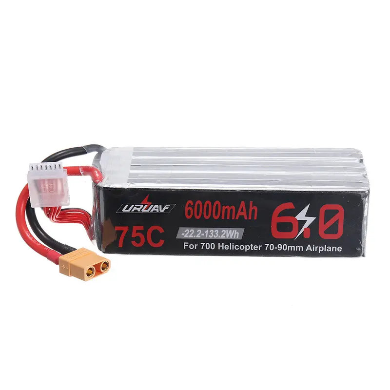 Uruav 22.2V 6000Mah 75C 6S Lipo Battery Xt90 Plug For 700 Helicopter 70-90Mm Airplane 1