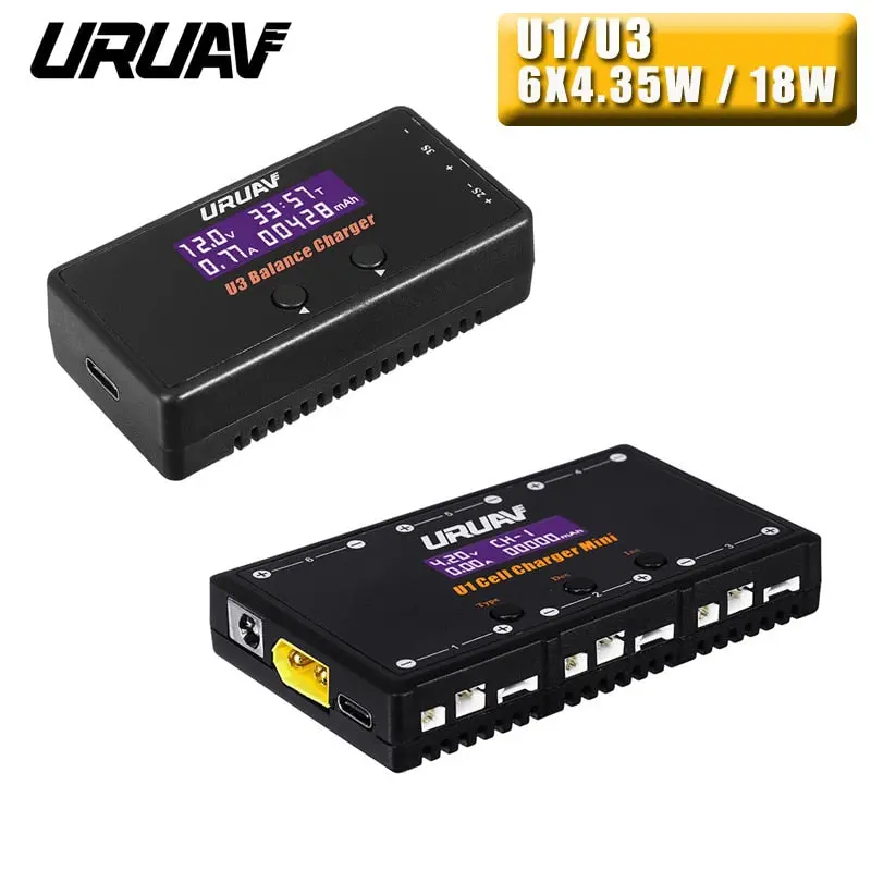 Uruav U1/U3 6 In 1 6X4.35W/18W 6X1a/1.5A Dc 1S/2S/3S Battery Charger For 1S Lipo/Lihv Battery With Usb Micro Mcx Mcpx Molex 1