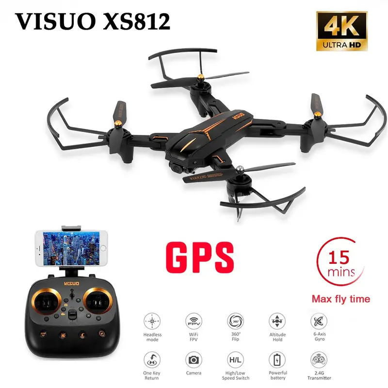 Visuo Xs812 Gps 5G Wifi Fpv With 4K Fhd Camera 15Mins Flight Time Foldable Rc Drone Quadcopter Rtf Kids Birth Gift 1