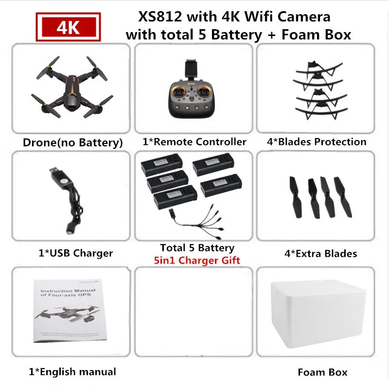 Visuo Xs812 Gps Drone With 4K Camera 5G Fpv Rc Helicopter Altitude Hold Quadcopter Follow Me Quadrocopter Vs Sjrc Z5 F11 Dron 11