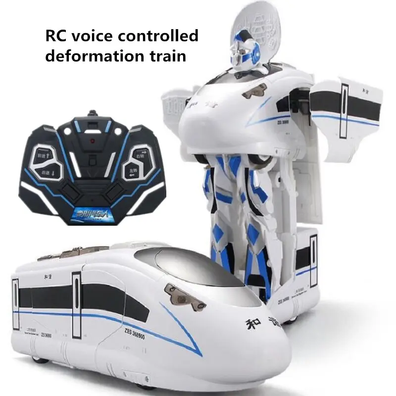 Voice Remote Control One Key Deformation Rc Robot And Train With Voice Led Light Kids Rc Toy Rc High Speed Train 1