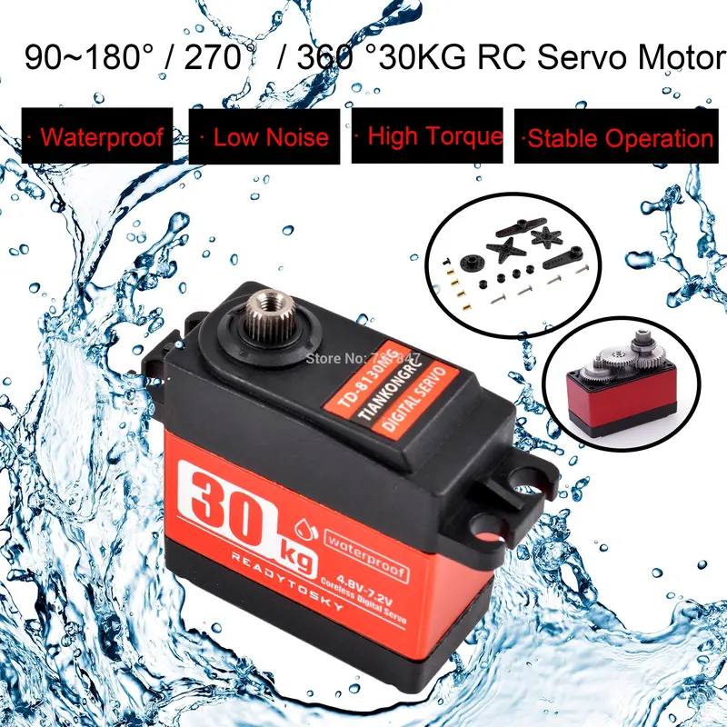 Waterproof 180/270 / 360 Degree 20Kg 25Kg 30Kg 35Kg Large Torque Digital Coreless Servo Aluminium Metal Gears 25T Arm For Rc Car 1