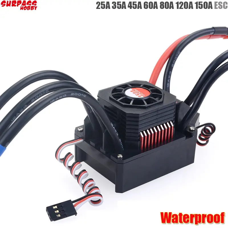 Waterproof 25A 35A 45A 60A 80A 120A 150A Esc Brushless Senseless Speed Controller For 1/8 1/10 1/12 1/20 Rc Car 1