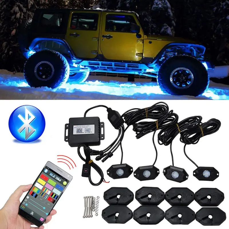 Waterproof Wireless Bluetooth Music Led Rgb Off-Road Rock Light Accent Car Suv Truck Rc Parts 1