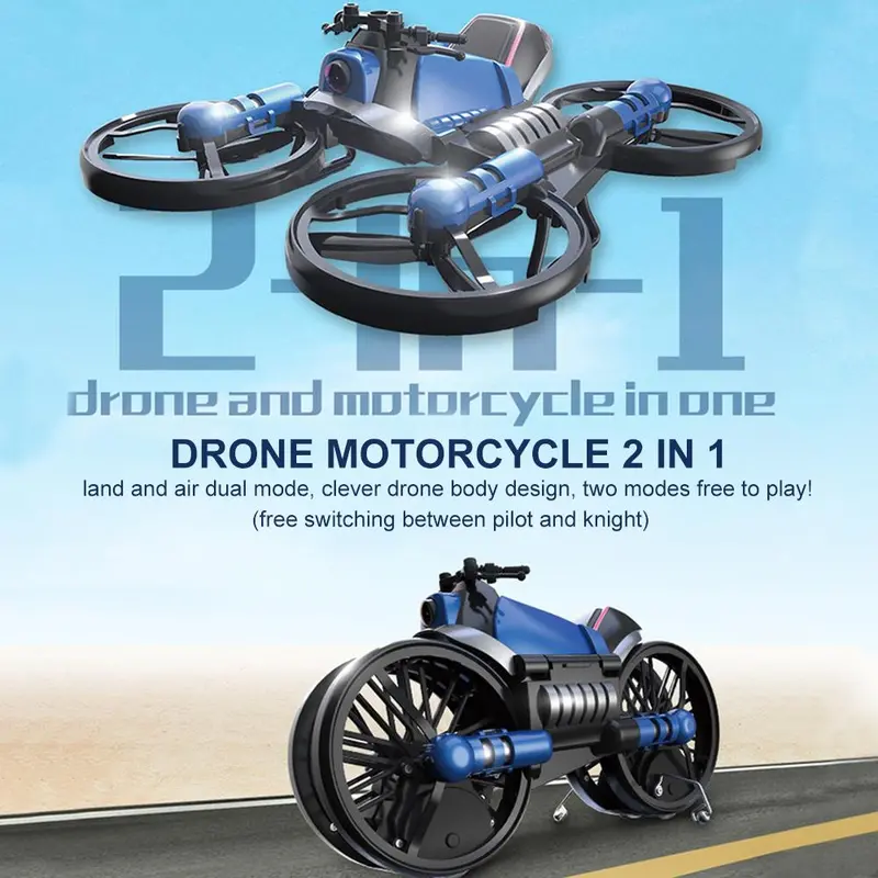 Wifi Fpv Rc Drone Motorcycle 2 In 1 Foldable Helicopter Camera 0.3Mp Altitude Hold Rc Quadcopter Motorcycle Drone 2 In 1 Dron 1