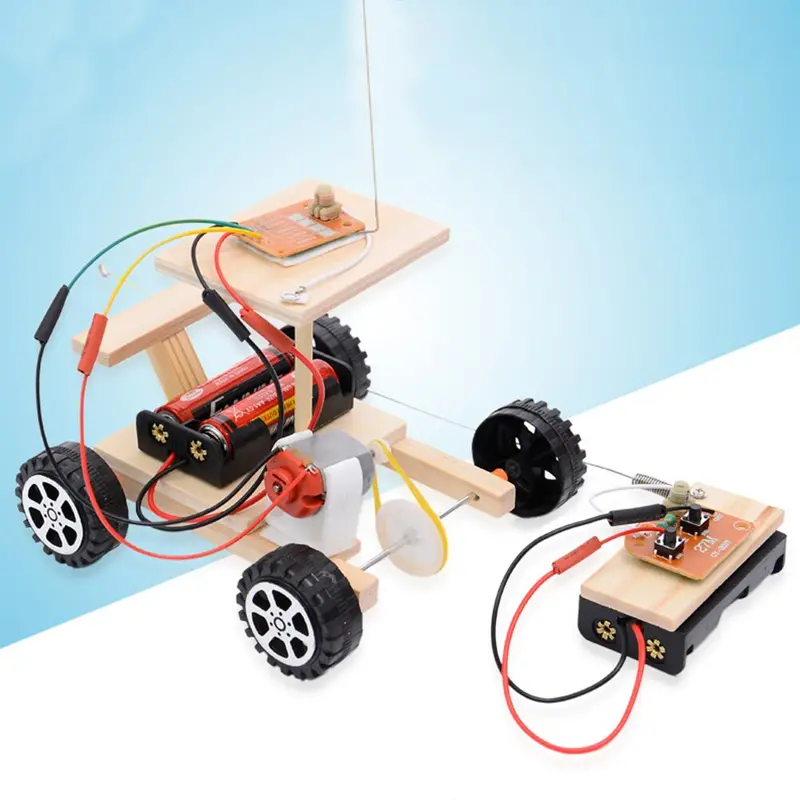 Wooden Physical Assembled Racing Model Kit Radio Knowledge Safe Diy Car Wireless Set Remote Control Gear Action Motor Principle 1