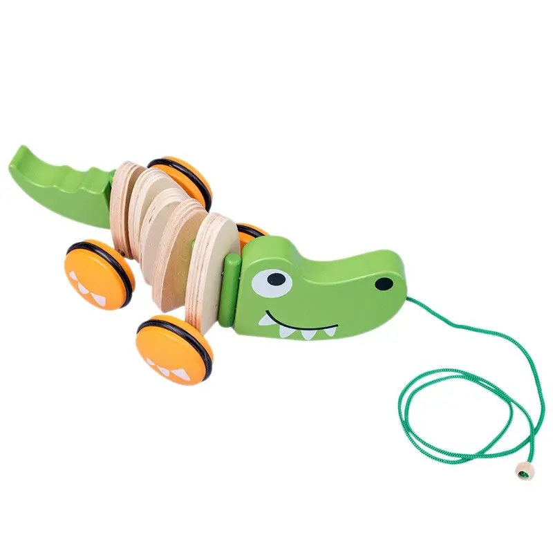 Wooden Pull Toy Wooden Car Children's Toys Wooden Cartoon Crocodile Toy Car Tow Truck 1