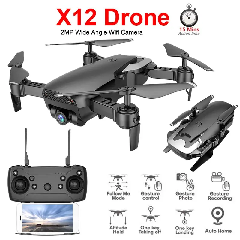 X12 Wifi Fpv Mini Foldable Drone Camera 0.3Mp 2Mp Hd Optical Flow Aerial Video Profissional Rc Quadcopter Helicopter Toys Sg106 1