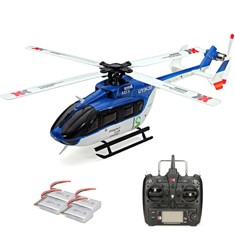 Xk K124 2.4G 6Ch Brushless Ec145 3D6g System Rc Helicopter 4Pcs 3.7V 700Mah Lipo Battery Version Compatible With Futab-A S-Fhss 1