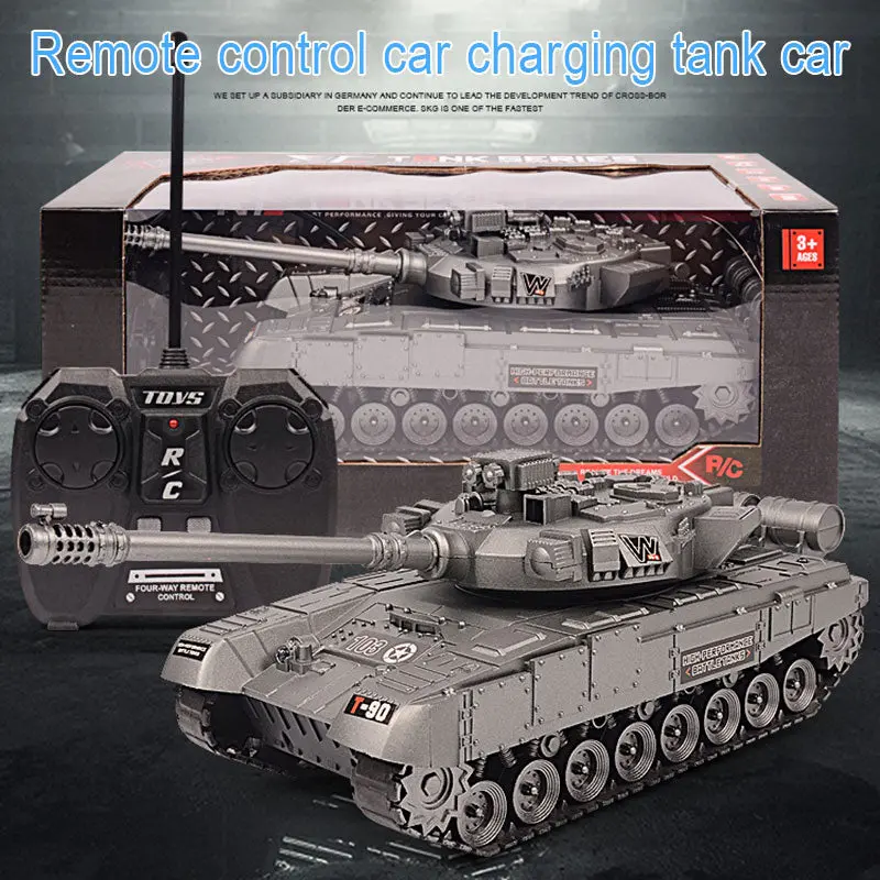 Xmas Remote Control Big Tank Charger Battle Launch Cross-Country Tracked Light Musical Vehicle Boys Play Toy For Kids Children 1