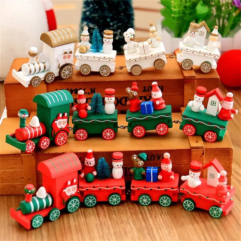 Xmas Wooden Christmas Train Santa Claus Festival Ornament Home Decor Kids Gifts Kids Toys Toys For Children Christmas Gifts 1