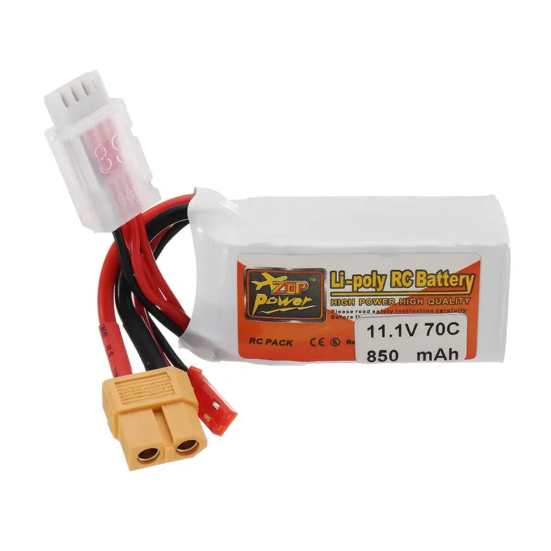 Zop Power 11.1V 850Mah 70C 3S Lipo Battery With Jst Plug Xt60 Plug 1