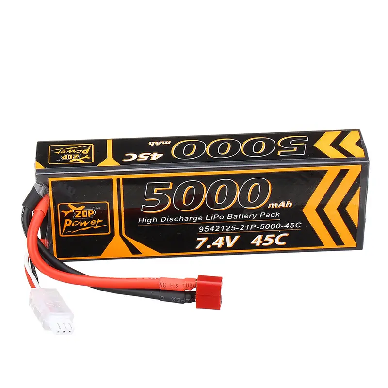 Zop Power 7.4V 5000Mah 45C 2S Lipo Battery T Plug For 1/10 Rc Racing Car 1