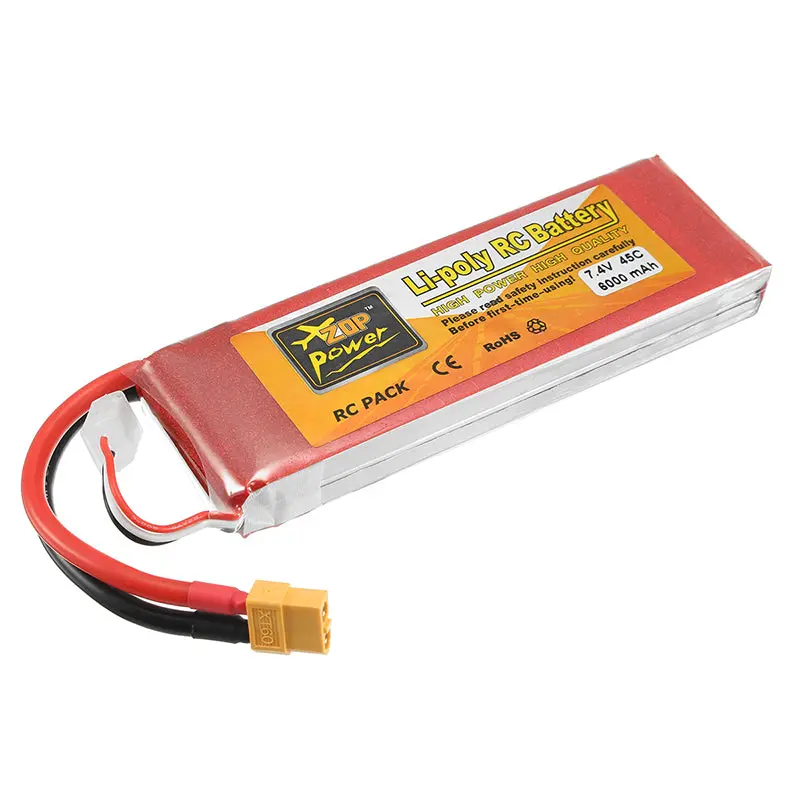 Zop Power 7.4V 6000Mah 45C 2S Lipo Battery Xt60 Plug For Rc Racing Car 1