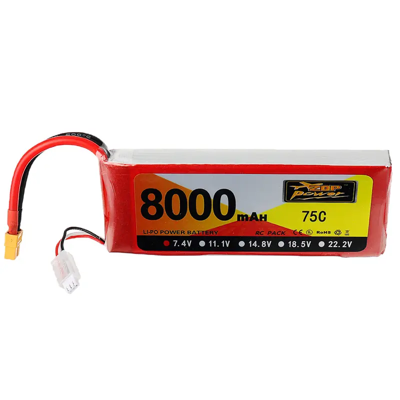 Zop Power 7.4V 8000Mah 75C 2S Lipo Battery Xt60 Plug For Rc Airplane Car 1