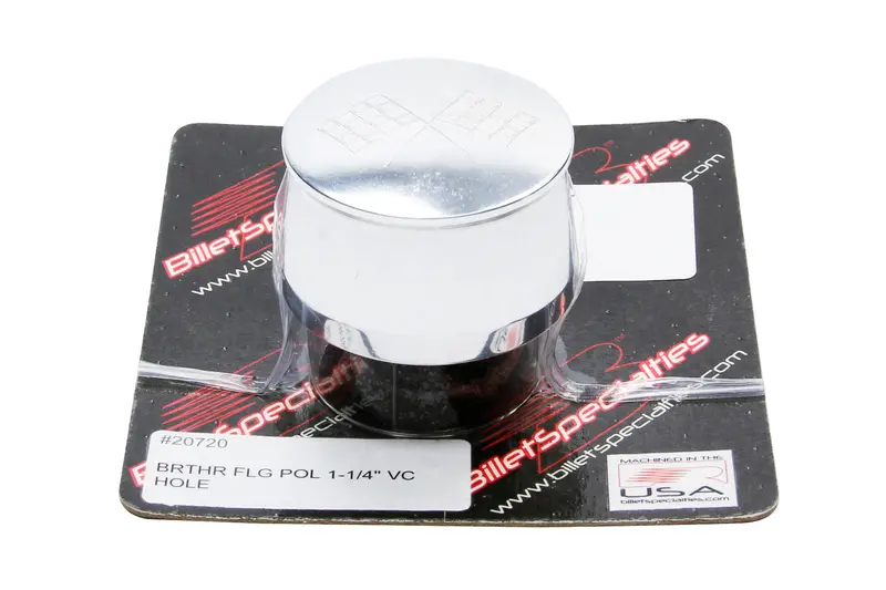 Billet Specialties 20720 Polished Aluminum Breather Cap With Cross & Flags Logo 1