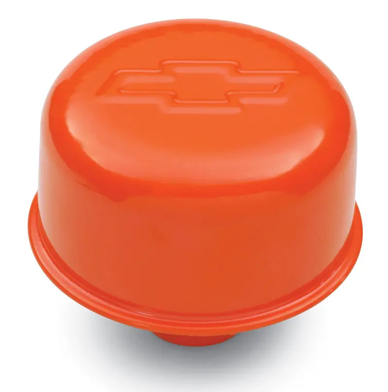 Chevrolet Performance Bowtie Valve Cover Breather – 3" Push-In Style With Orange Accents (141-786) 1