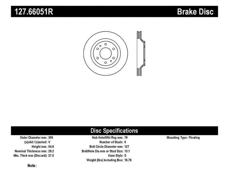Stoptech 127.66051R Front Right Drilled & Slotted Sport Brake Rotor 1