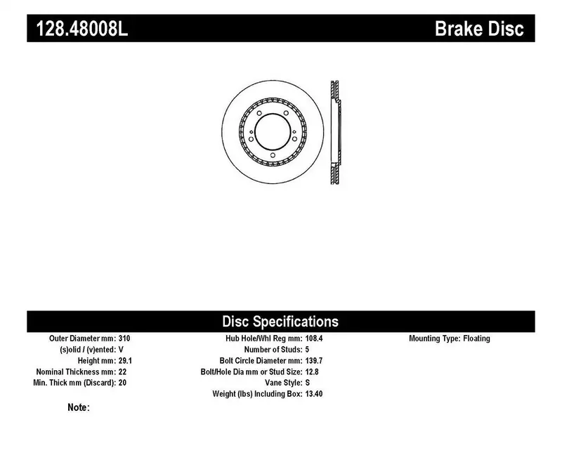 Stoptech 128.48008L Front Left Cross-Drilled Sport Brake Rotor 1