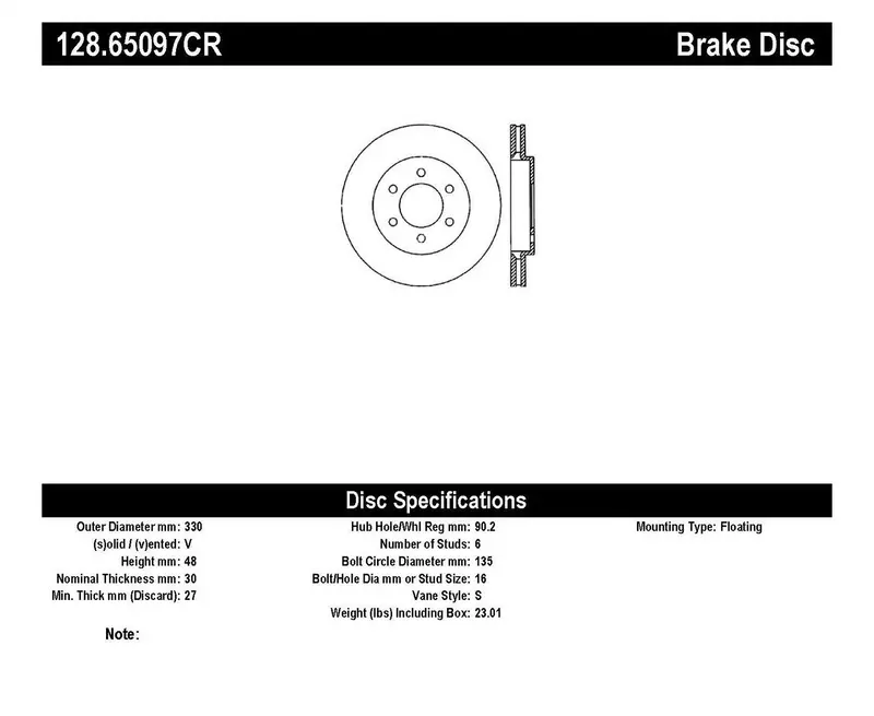 Stoptech 128.65097Cr Front Right Cryo-Treated Cross-Drilled Brake Rotor 1