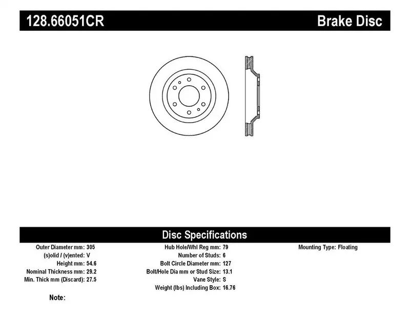 Stoptech 128.66051Cr Cryogenically Treated Front Right Cross-Drilled Brake Rotor 1