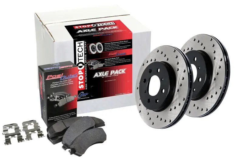 Stoptech 939.40005 Street Performance Front Brake Kit – Drilled Rotors & Caliper Components 1